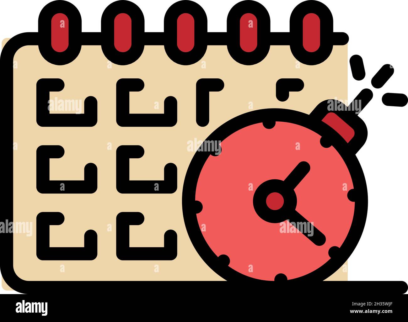 Calendar and clock icon. Outline calendar and clock vector icon color ...