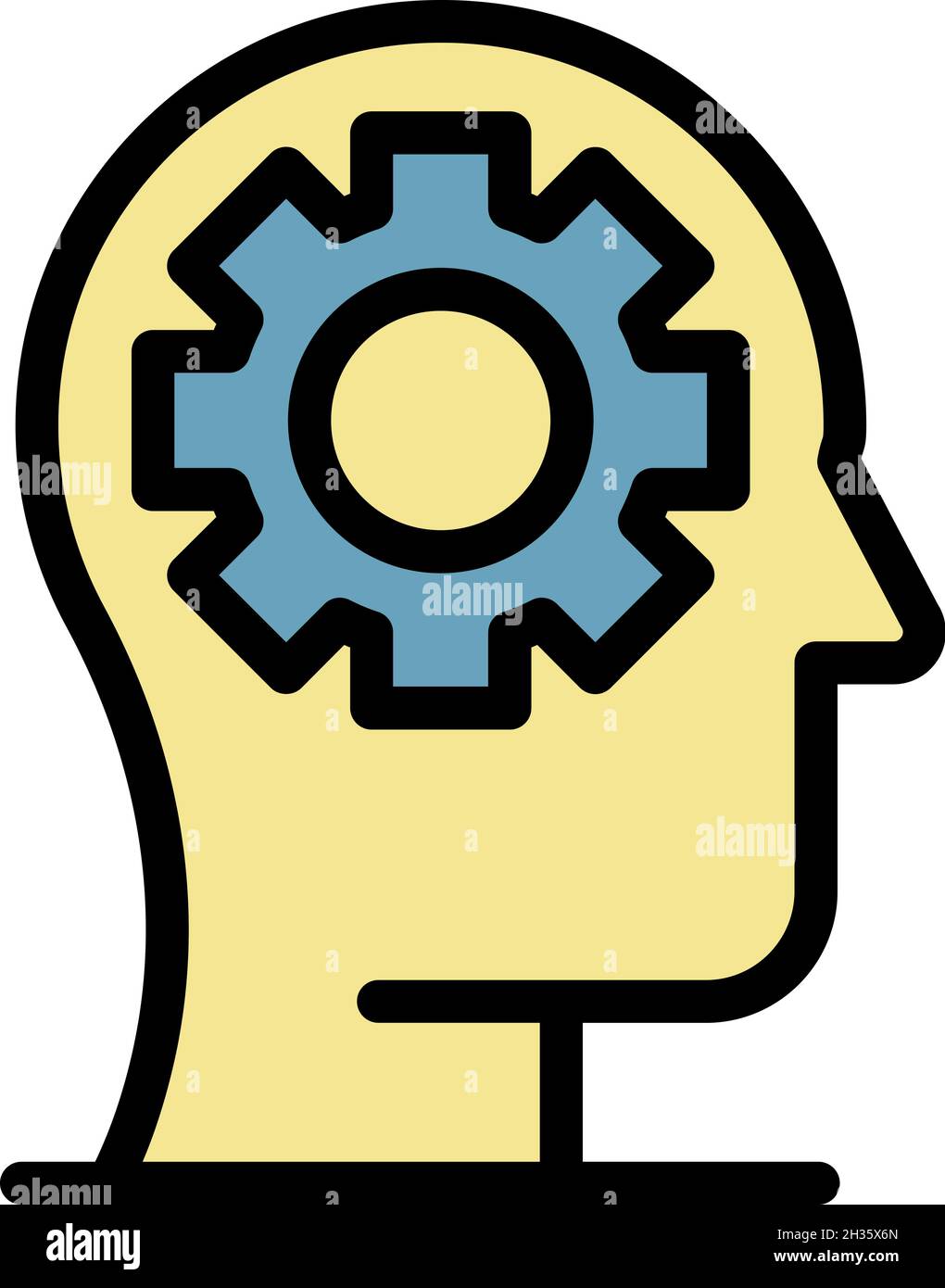Gear in the head icon. Outline gear in the head vector icon color flat ...