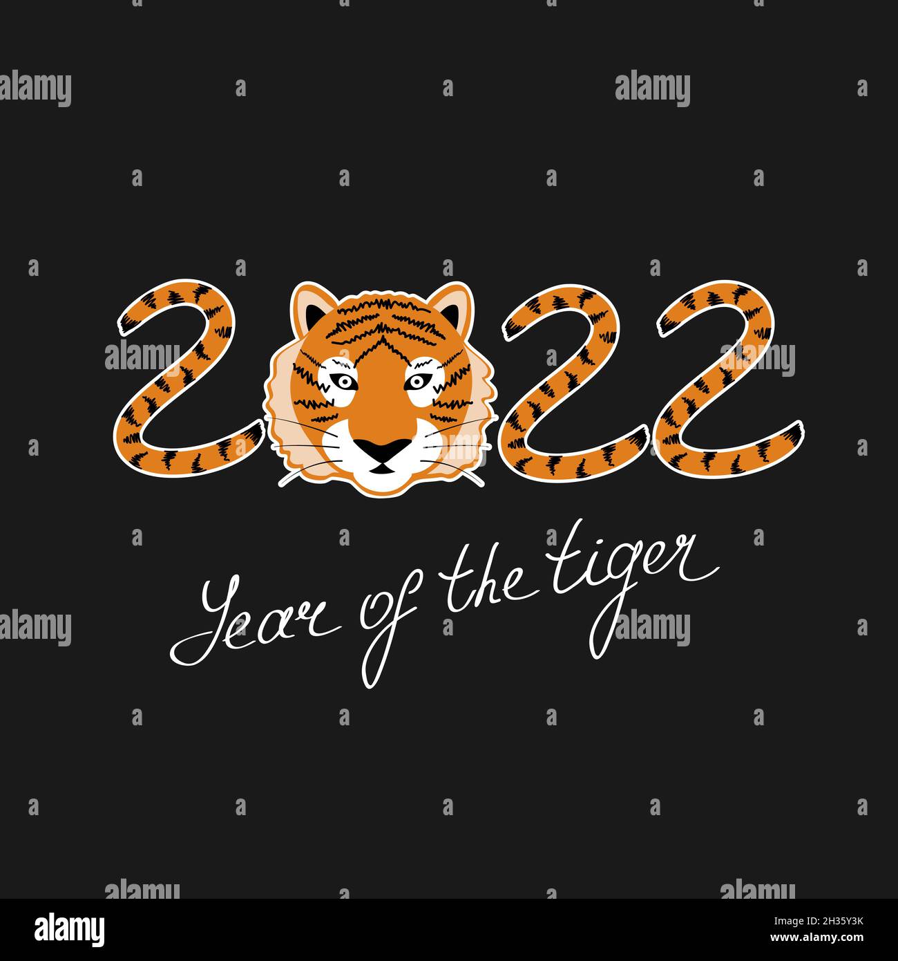 2022 Year of the tiger logo. Symbol of Chinese New Year. Water tiger