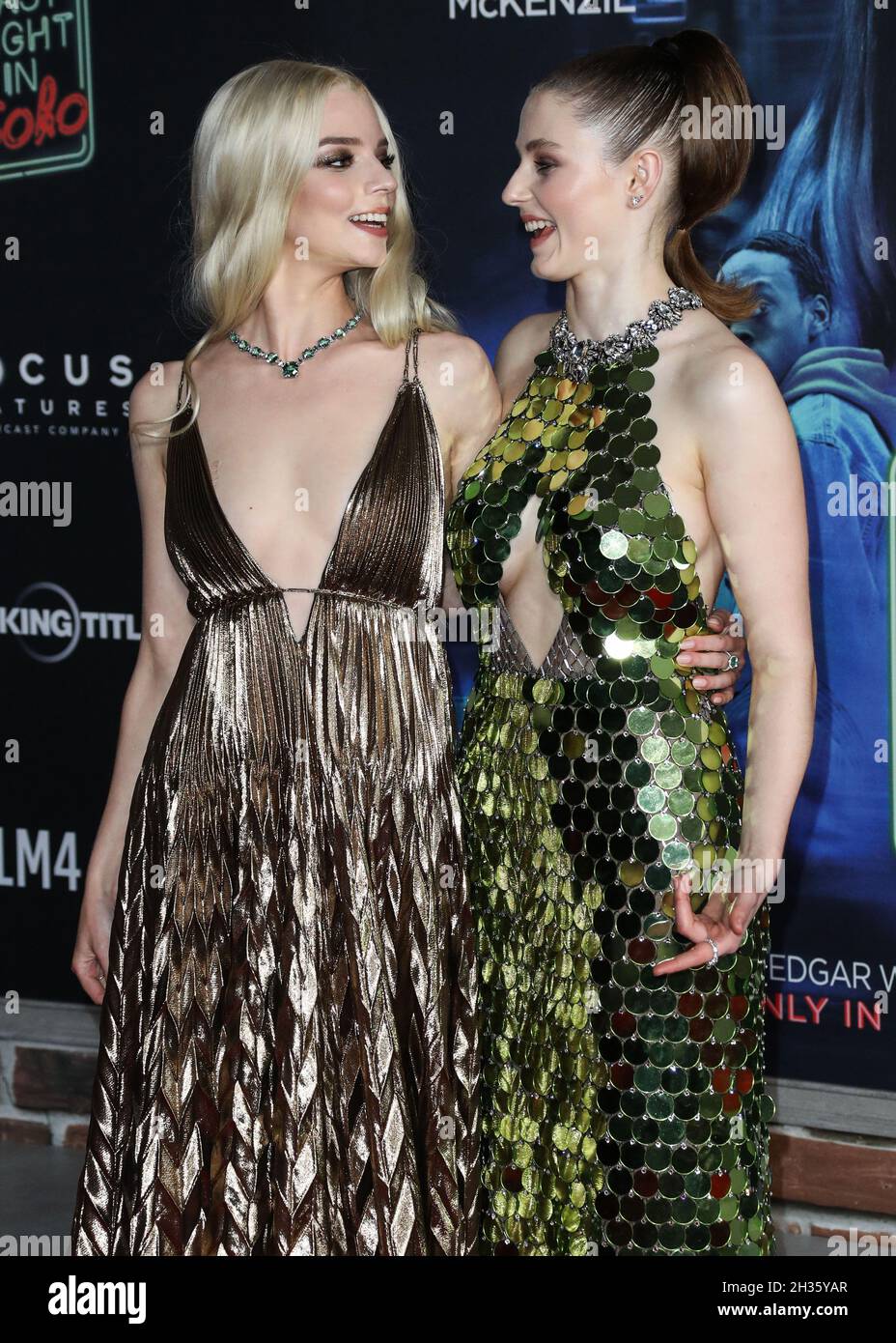 Los Angeles, United States. 25th Oct, 2021. LOS ANGELES, CALIFORNIA, USA - OCTOBER 25: Actresses Anya Taylor-Joy and Thomasin McKenzie arrive at the Los Angeles Premiere Of Focus Features' 'Last Night In Soho' held at the Academy Museum of Motion Pictures on October 25, 2021 in Los Angeles, California, United States. (Photo by Xavier Collin/Image Press Agency) Credit: Image Press Agency/Alamy Live News Stock Photo