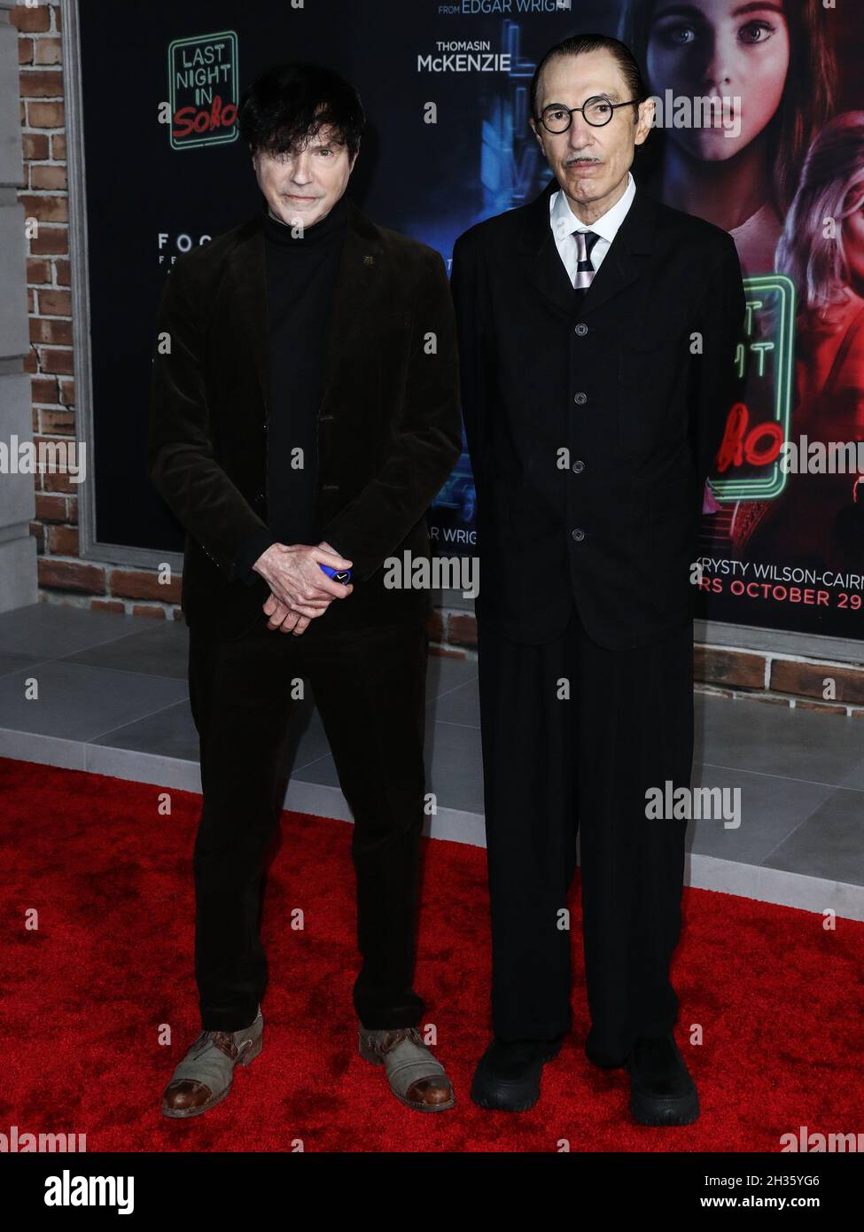 Los Angeles, United States. 25th Oct, 2021. LOS ANGELES, CALIFORNIA, USA - OCTOBER 25: Singer Russell Mael and brother/musician Ron Mael of Sparks arrive at the Los Angeles Premiere Of Focus Features' 'Last Night In Soho' held at the Academy Museum of Motion Pictures on October 25, 2021 in Los Angeles, California, United States. (Photo by Xavier Collin/Image Press Agency) Credit: Image Press Agency/Alamy Live News Stock Photo
