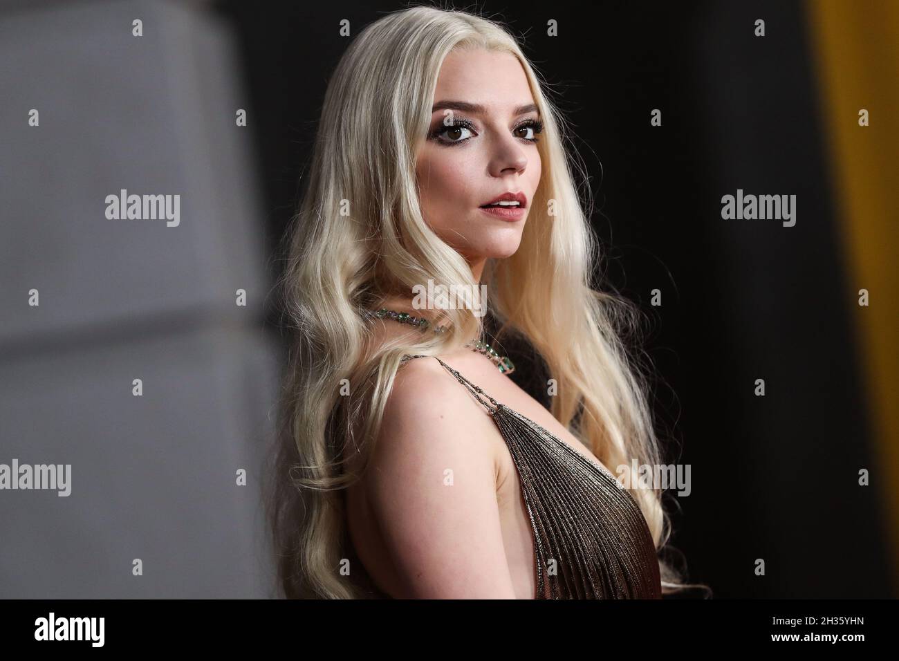 LOS ANGELES, CALIFORNIA, USA - OCTOBER 25: Actress Anya Taylor-Joy wearing a Dior gown arrives at the Los Angeles Premiere Of Focus Features' 'Last Night In Soho' held at the Academy Museum of Motion Pictures on October 25, 2021 in Los Angeles, California, United States. (Photo by Xavier Collin/Image Press Agency) Stock Photo