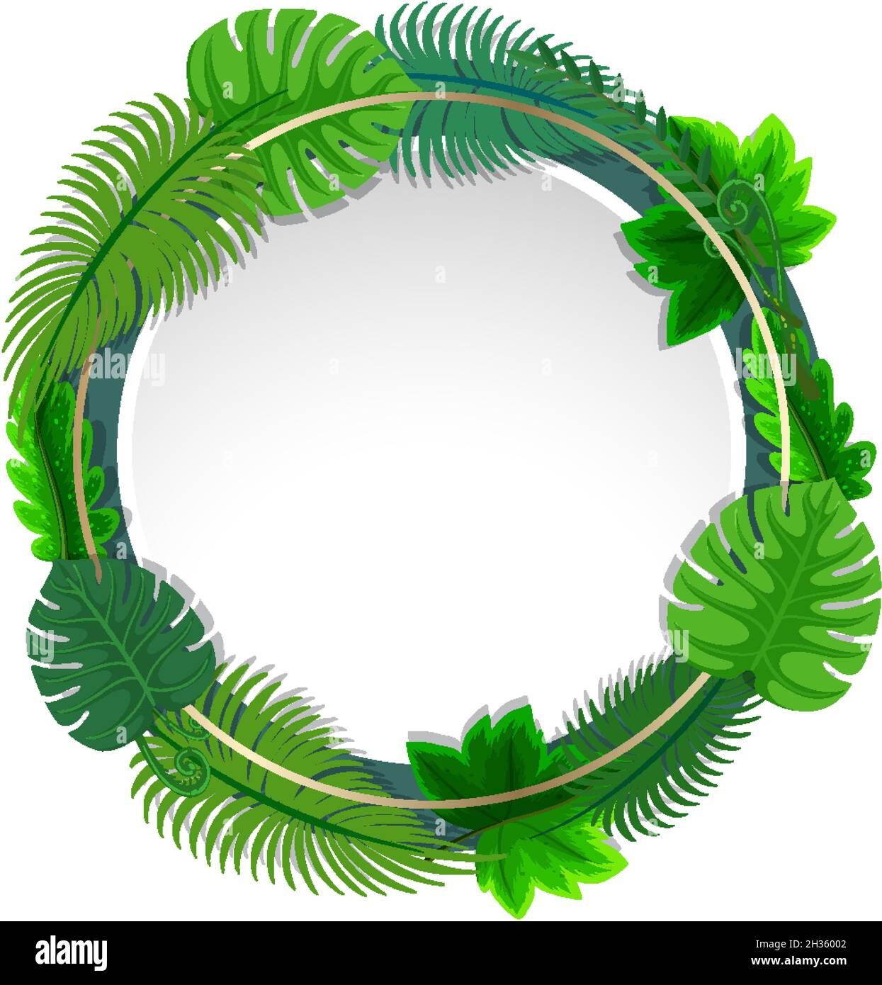 Round frame with tropical green leaves illustration Stock Vector Image ...