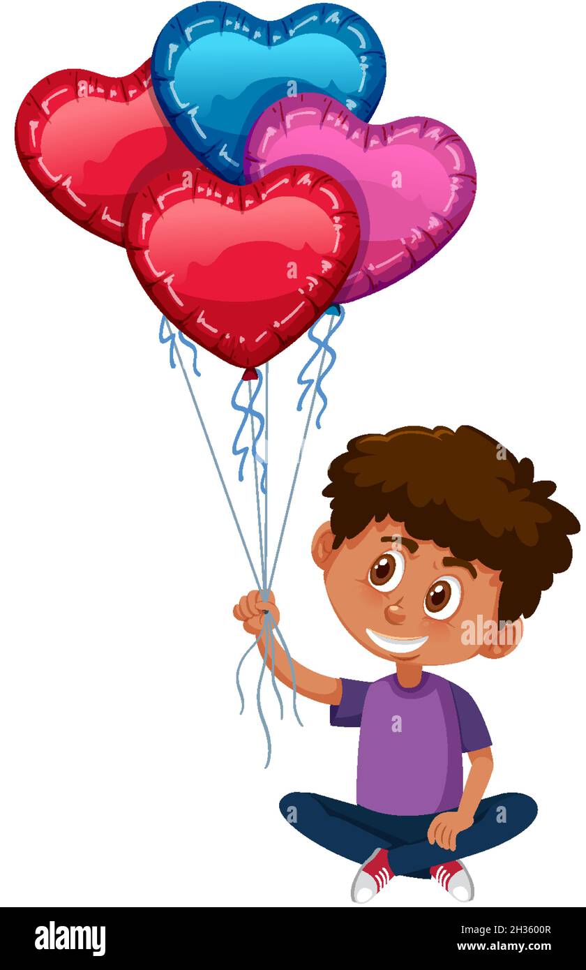 Kid holding heart balloon on white background illustration Stock Vector  Image & Art - Alamy