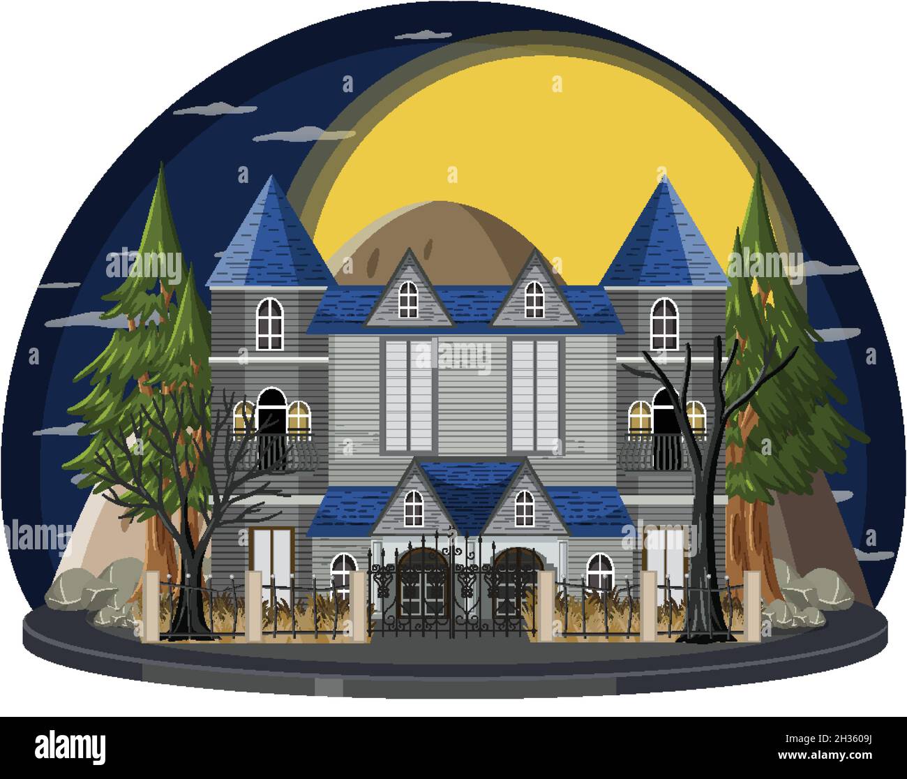 Haunted house at night scene illustration Stock Vector Image & Art - Alamy