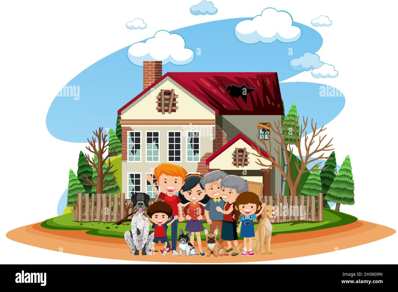 Happy family in front of the house illustration Stock Vector Image ...