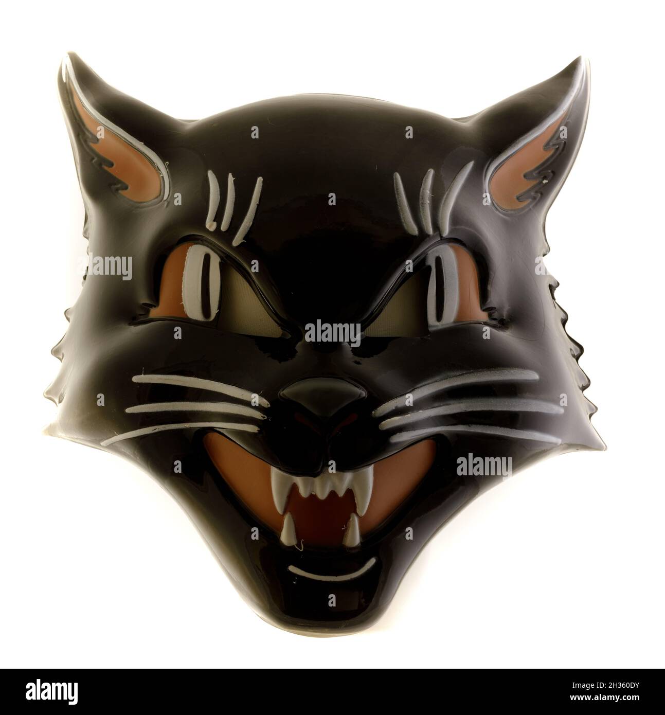 Vintage Grinning Black Cat Mask Isolated Against White Background Stock Photo