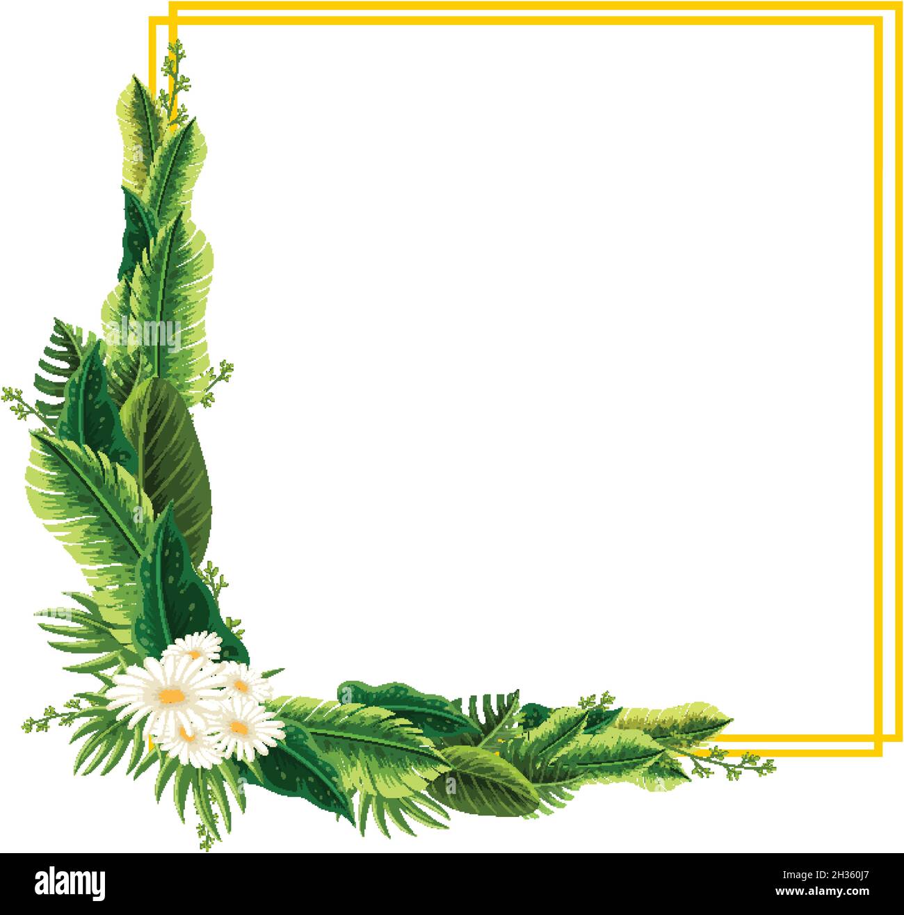 Square frame with tropical green leaves illustration Stock Vector Image ...