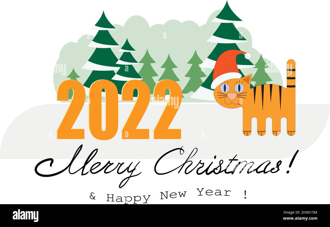 Merry Christmas 2022 Text Postcard Happy New Year 2022 And Merry Christmas With The Image Of The  Symbol Of The Year Of The Tiger. New Year's Greetings Stock Vector Image &  Art - Alamy