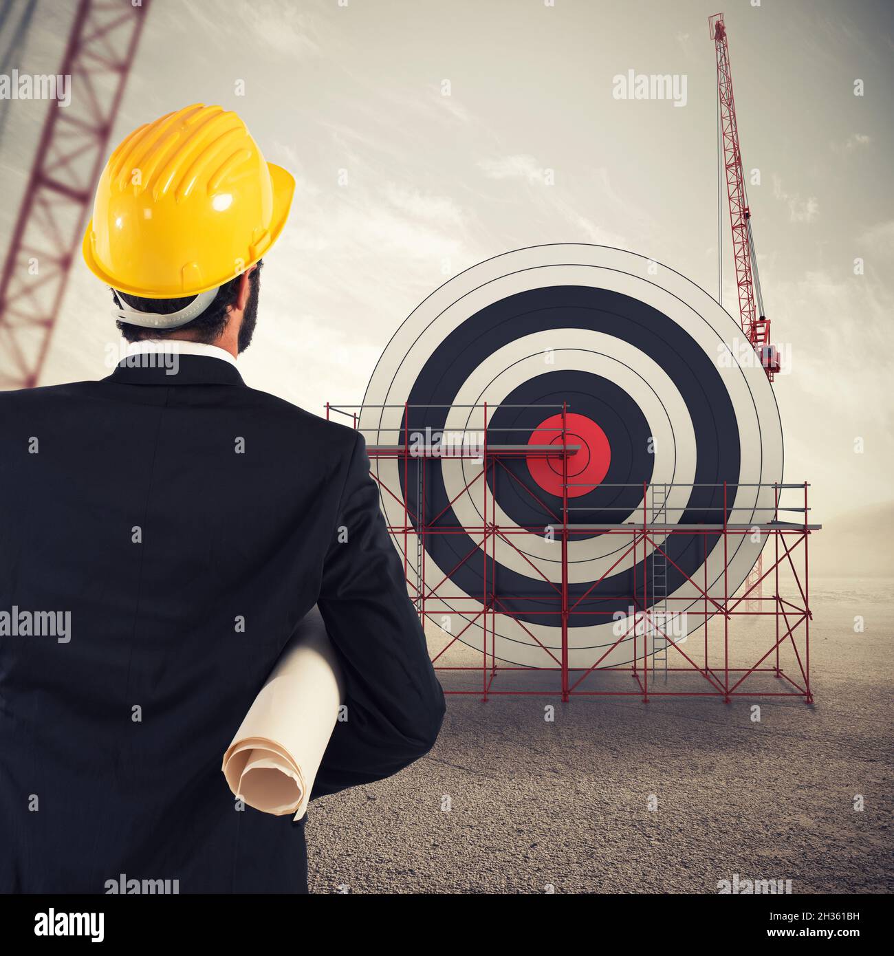 Target under construction. Architect builds a business target concept ...