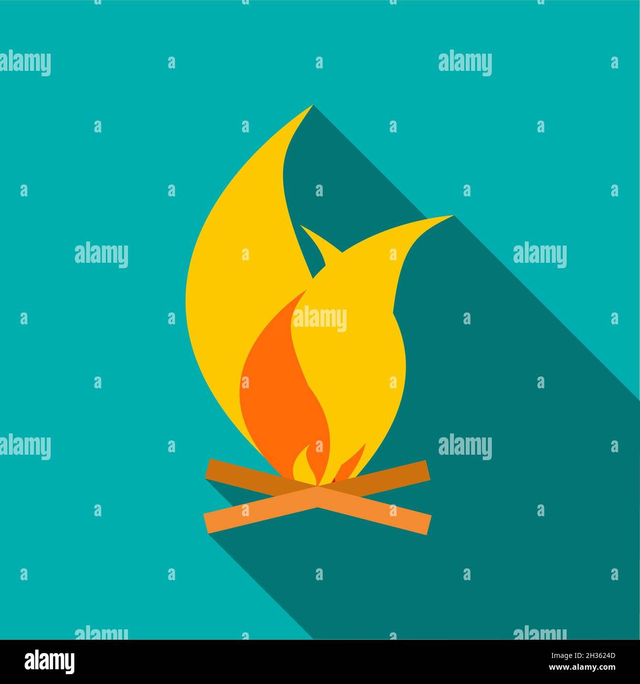 Campfire icon in flat style on a turquoise background Stock Photo - Alamy