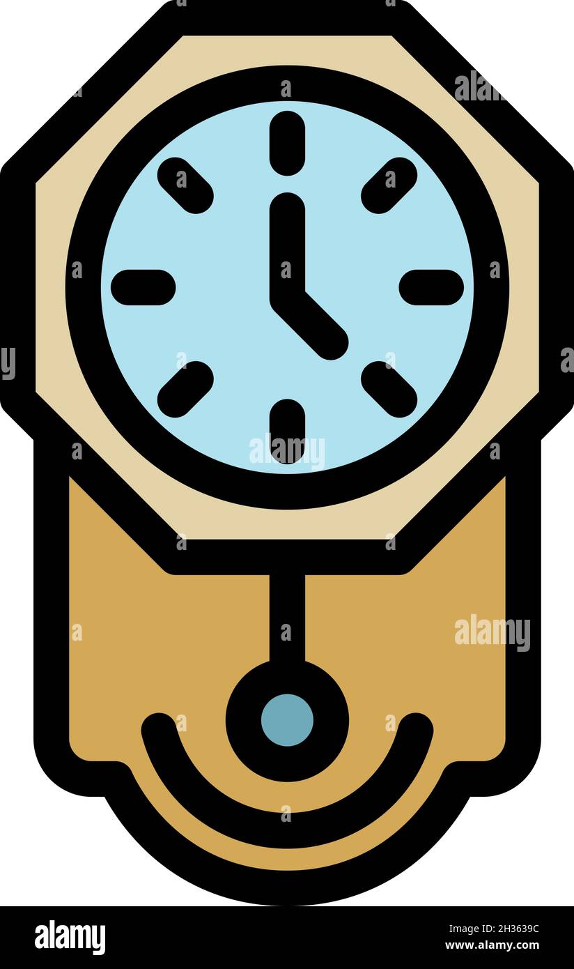 Pendulum clock icon. Outline pendulum clock vector icon color flat isolated Stock Vector