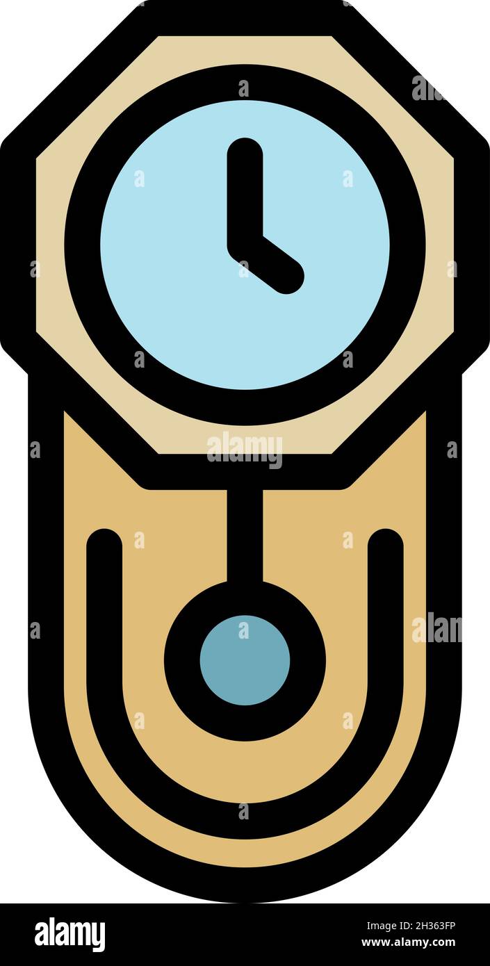 Chalet pendulum clock icon. Outline chalet pendulum clock vector icon color flat isolated Stock Vector
