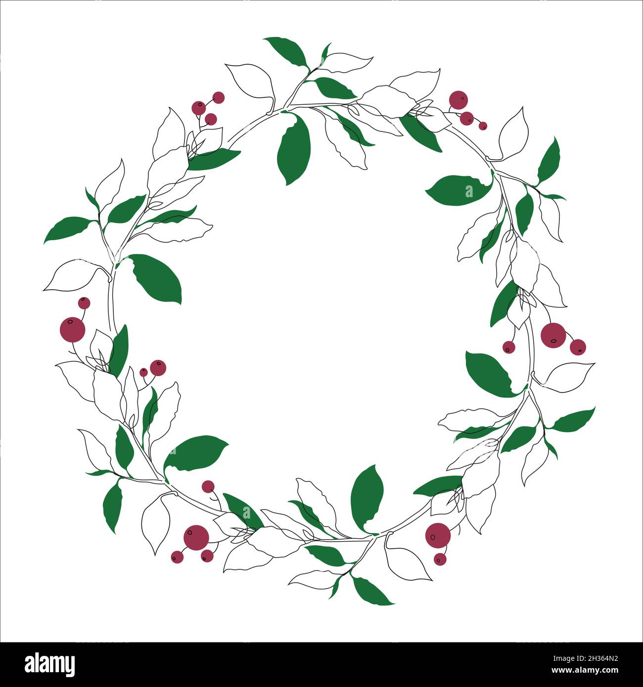 Vector wreath with green leaves and berries Stock Vector