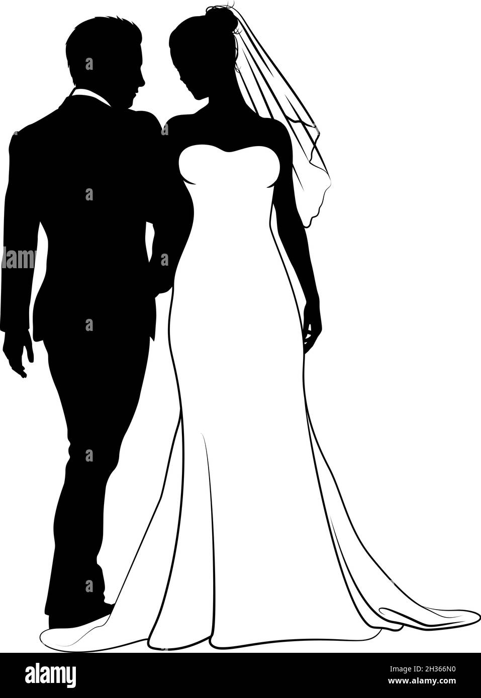 Bride And Groom Couple Wedding Dress Silhouettes Stock Vector Image ...