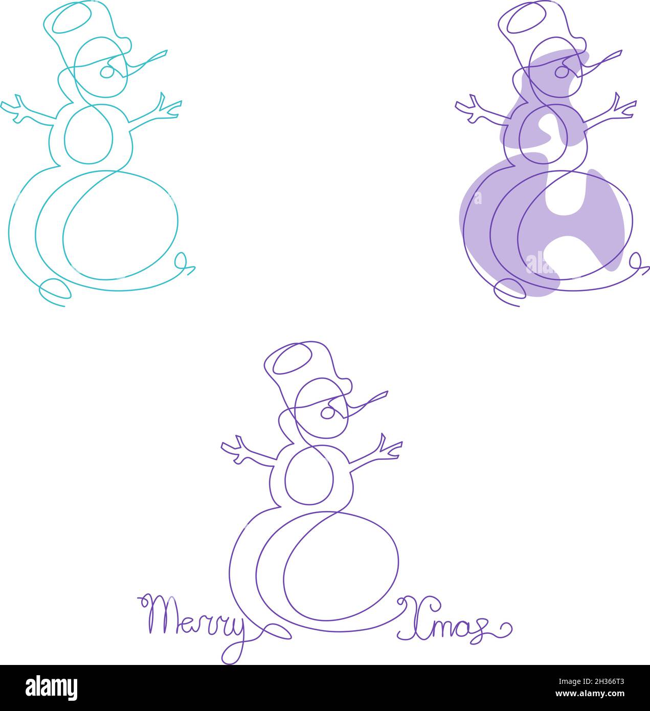 Set of winter icons with snowman drawing by contour line and shapes Stock Vector