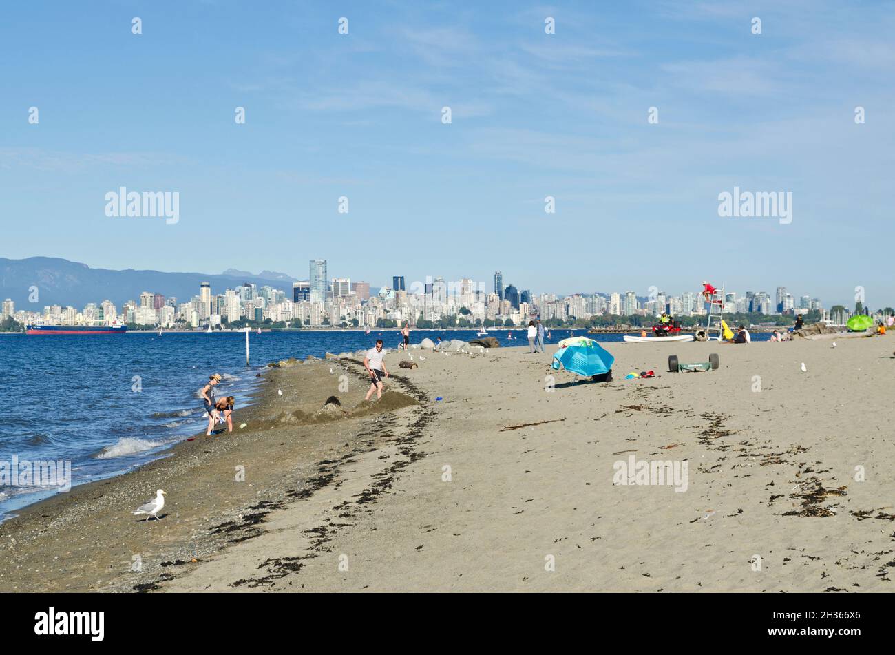 View of the West End and downtown Vancouver from a beach at  on the West side in the summer. Stock Photo
