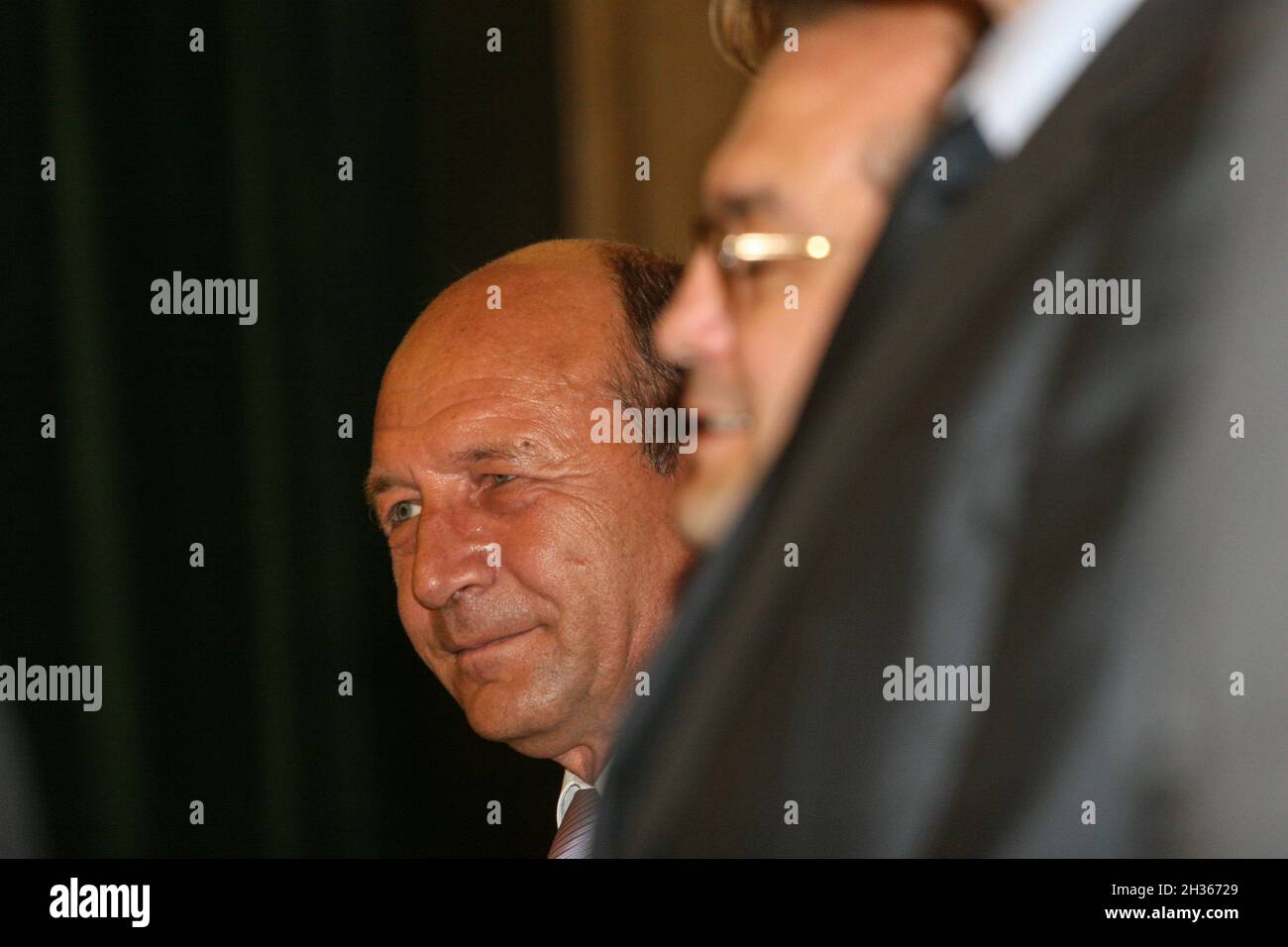 Bucharest, Romania, June 11, 2009: Romanian president Traian Basescu participates to an awarding ceremony for European parliamentary. Stock Photo