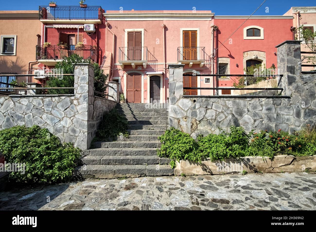 mediterranean houses in Sicily Old Town in the city of Milazzo Stock