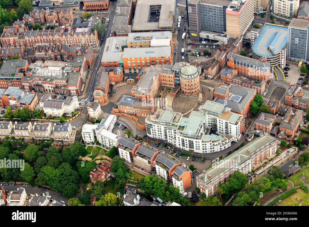 Aerial image of the Ropewalk area in Nottingham City, Nottinghamshire England UK Stock Photo