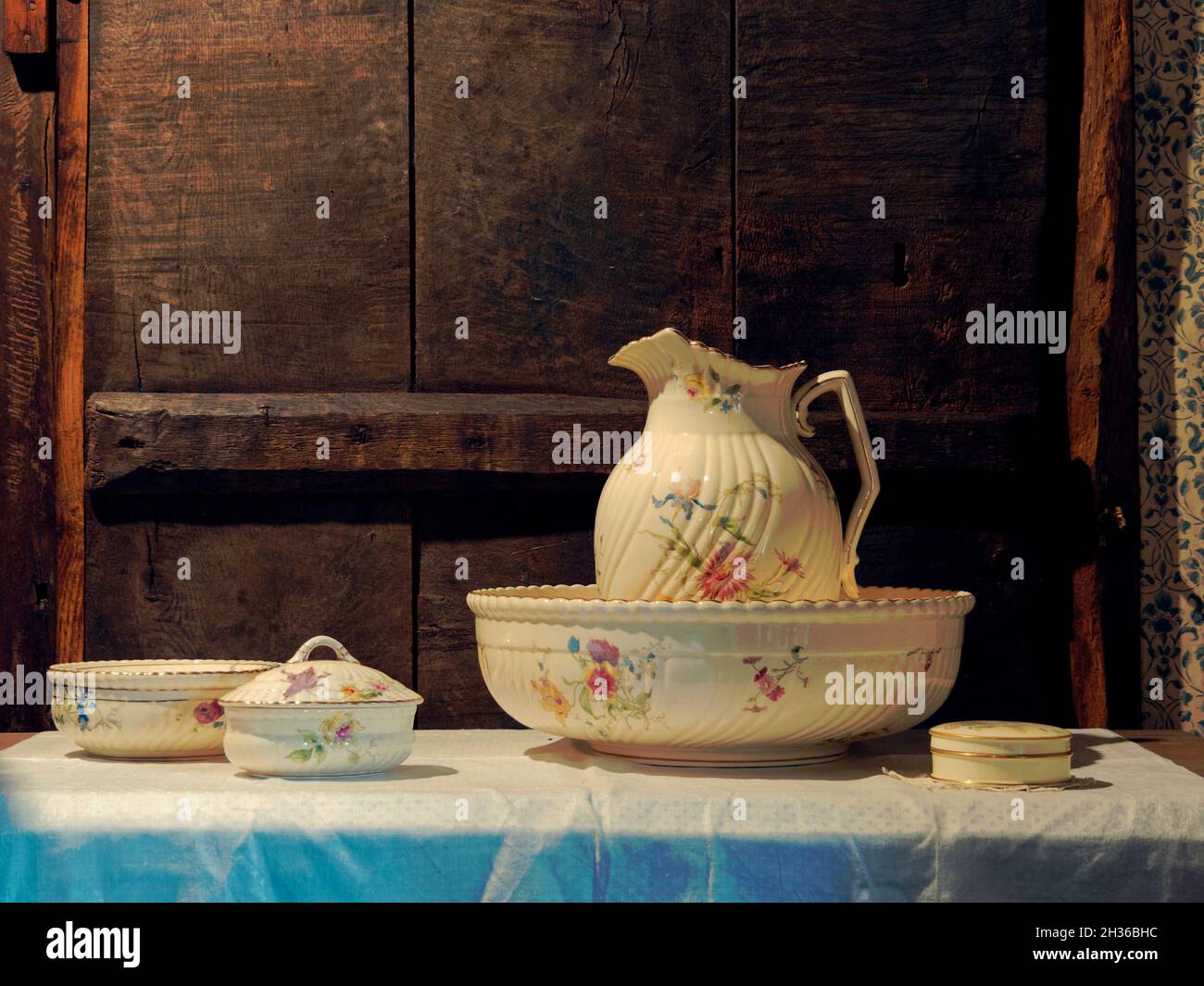 Victorian wash stand in an 18th century cottage rebuilt at the Rydale Folk Museum of North York
