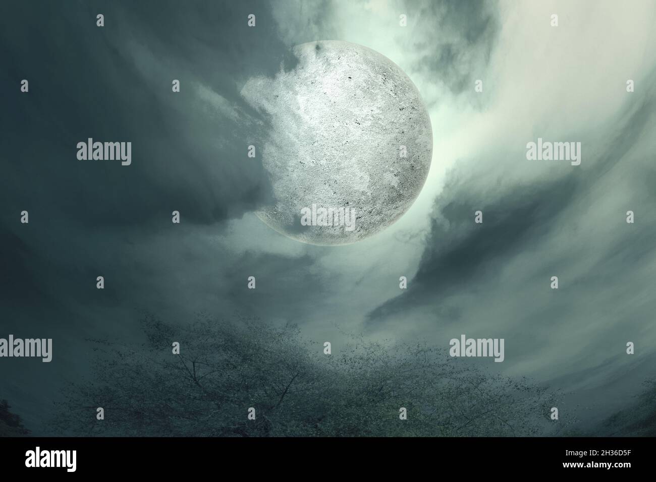 Full moon with dark cloudscapes on the night. Halloween concept Stock ...