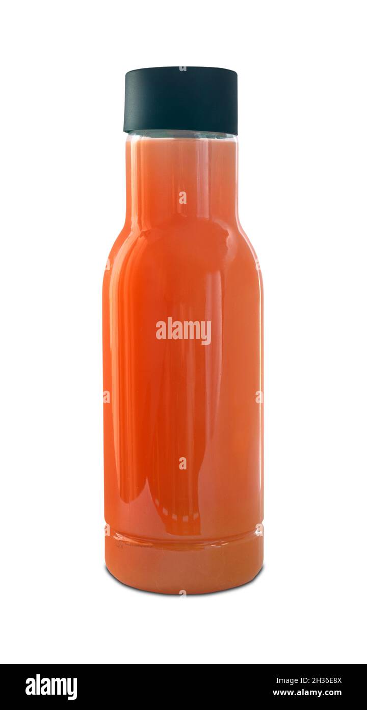 Plastic bottle of fruit juice isolated on white background Stock Photo