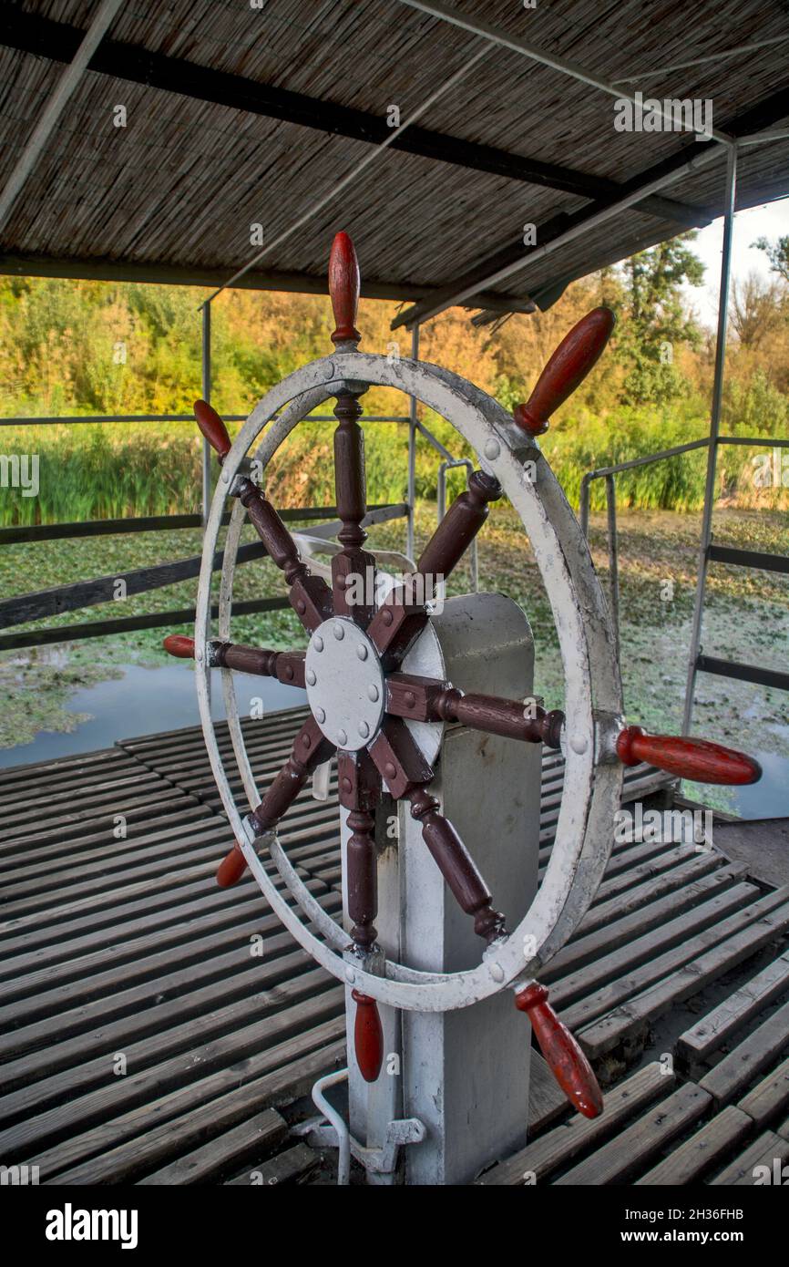 Nautical Rutter Rudder on a tourist boat. The ship is used for transportation in ...
