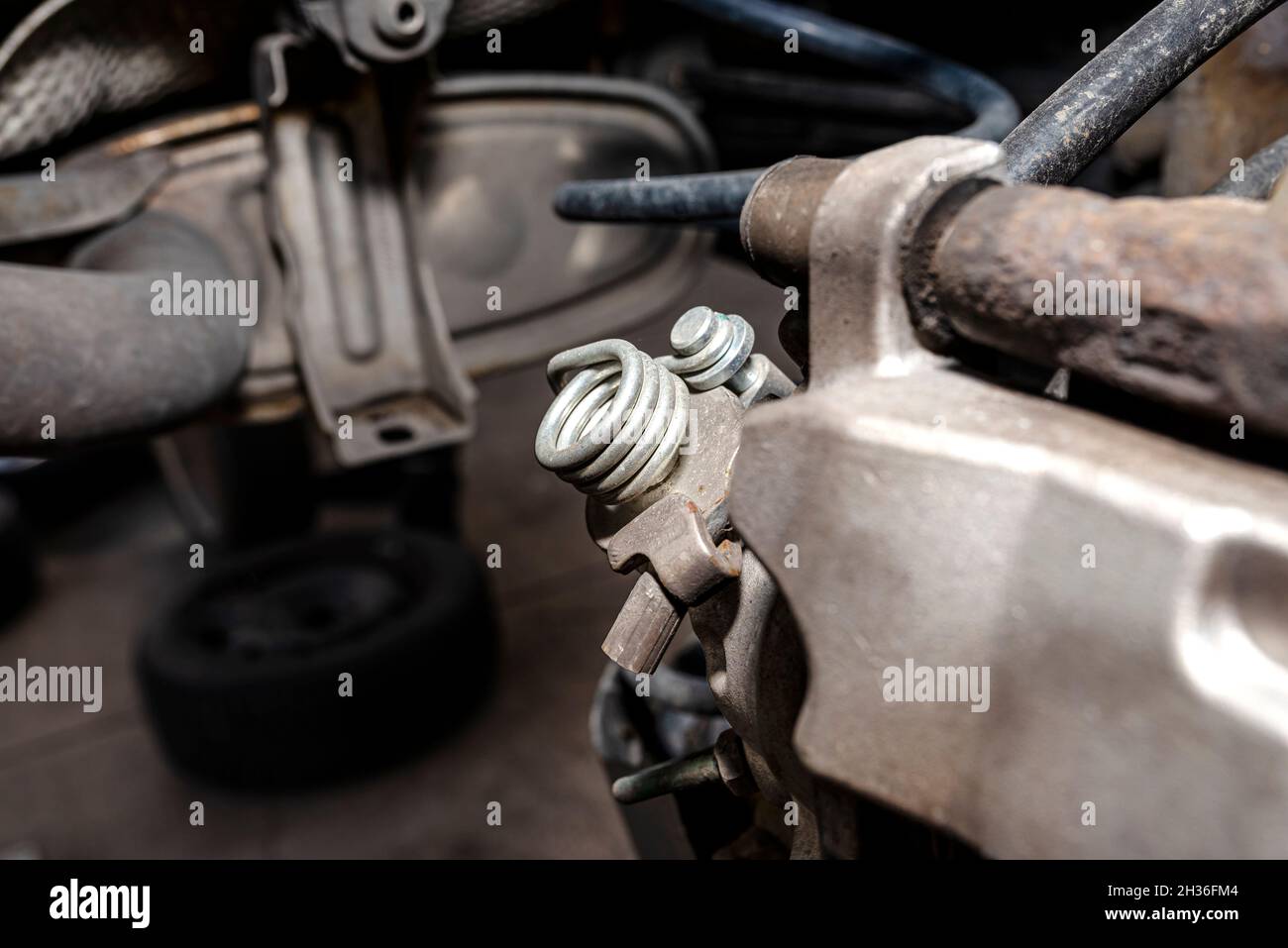 New rear brake calipers and brake discs with pads in a passenger car