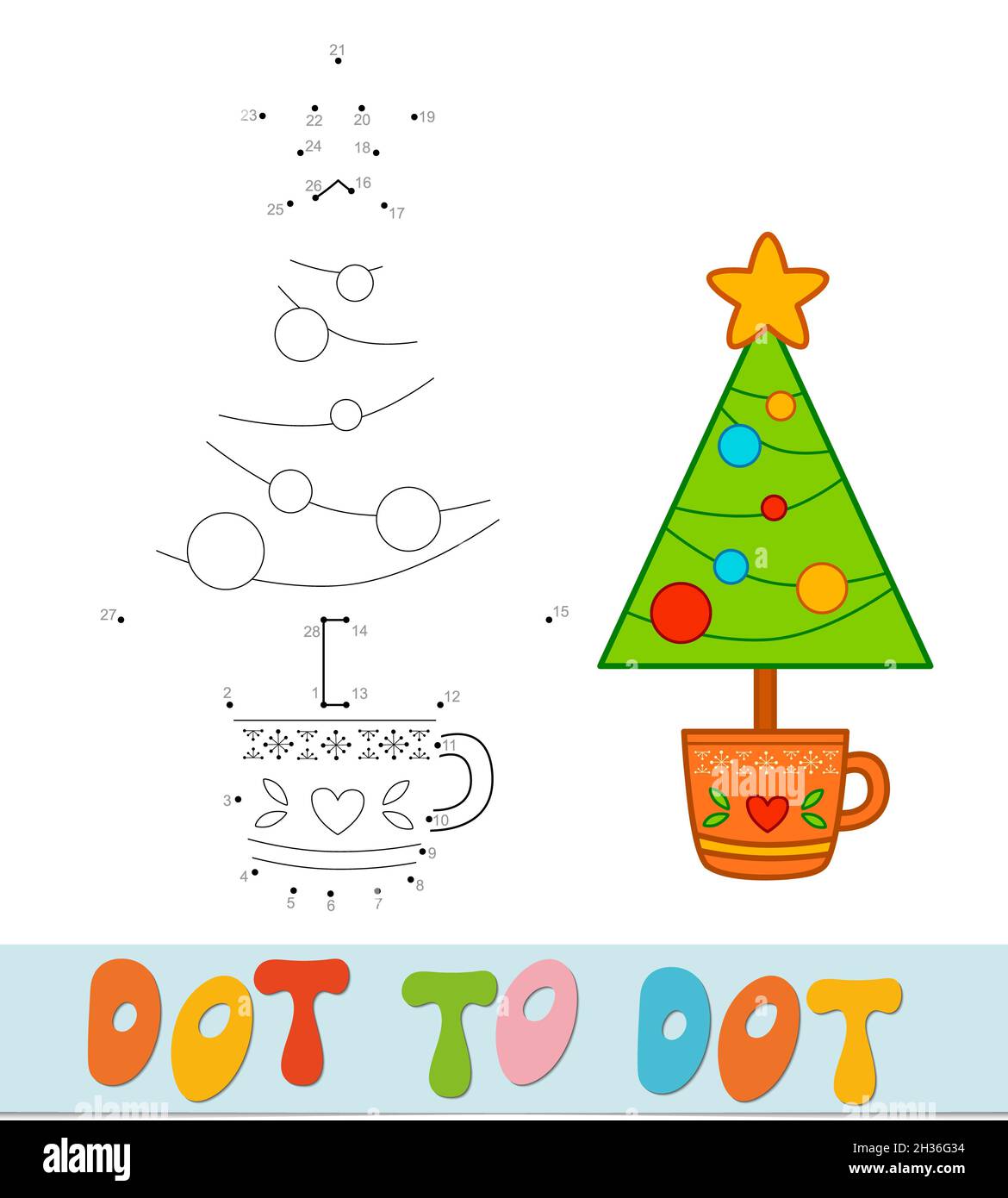 Dot to dot Christmas puzzle. Connect dots game. Christmas tree ...