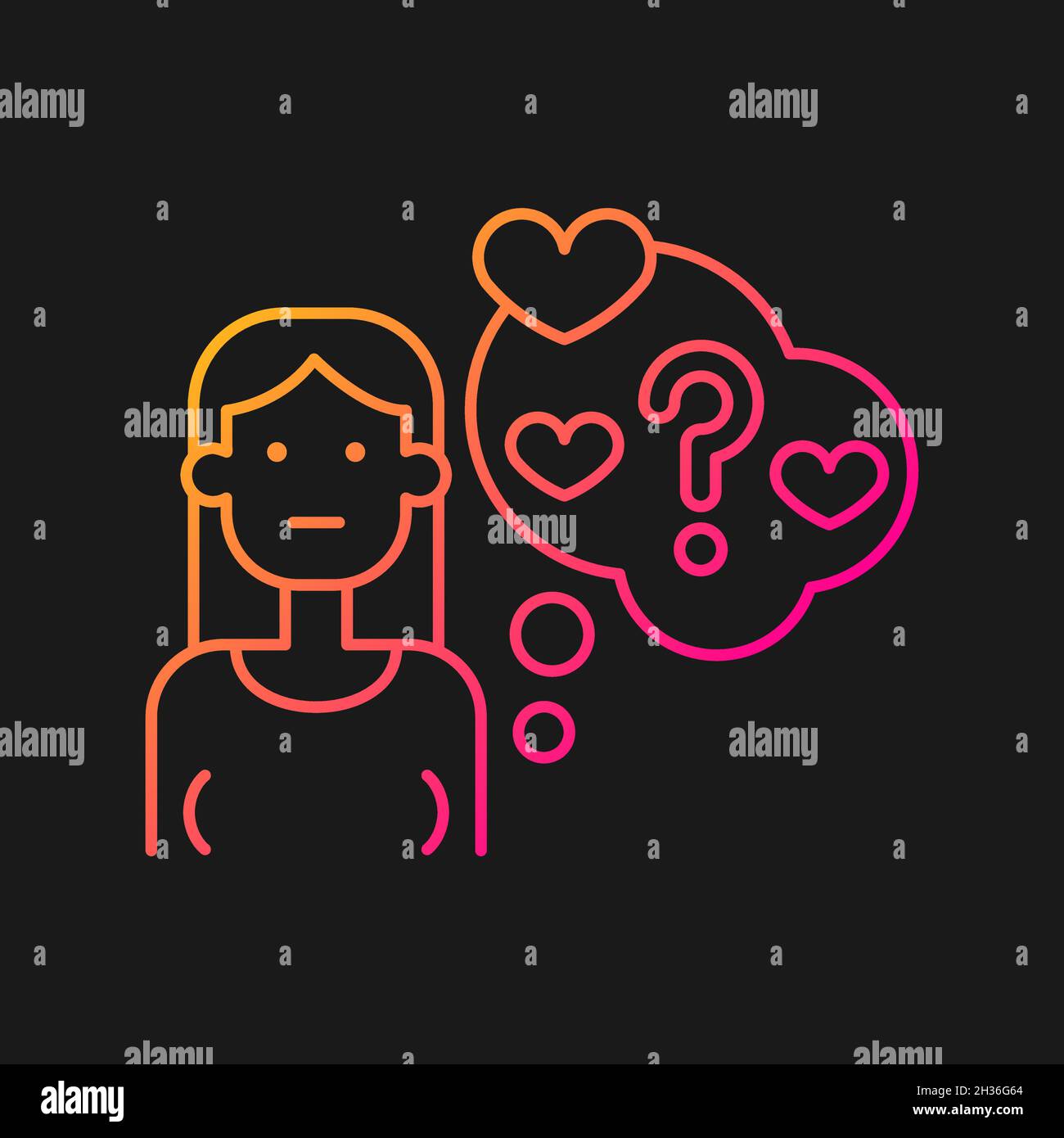 Doubting stage of relationship gradient vector icon for dark theme Stock Vector