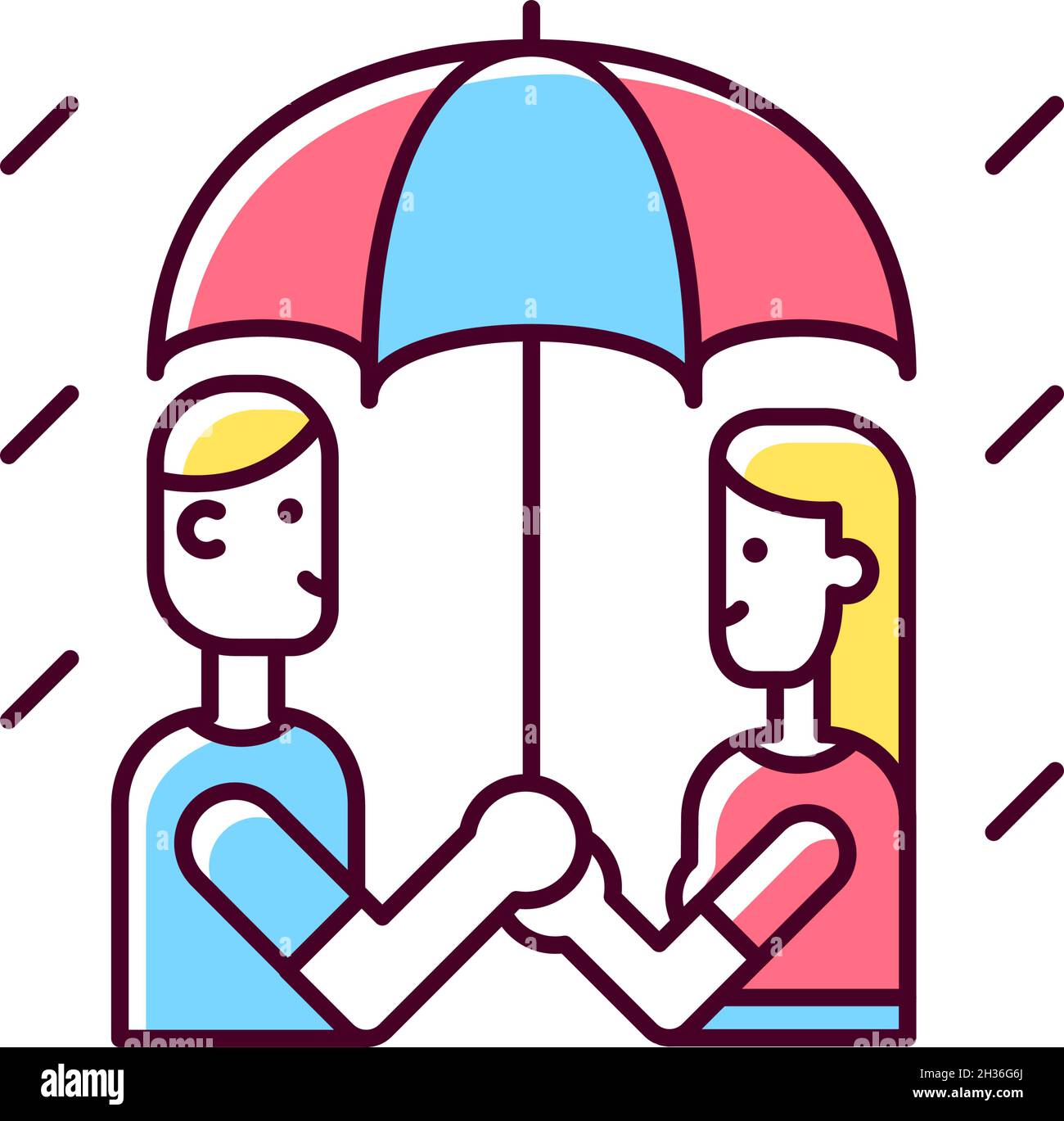 Walking under rain RGB color icon Stock Vector
