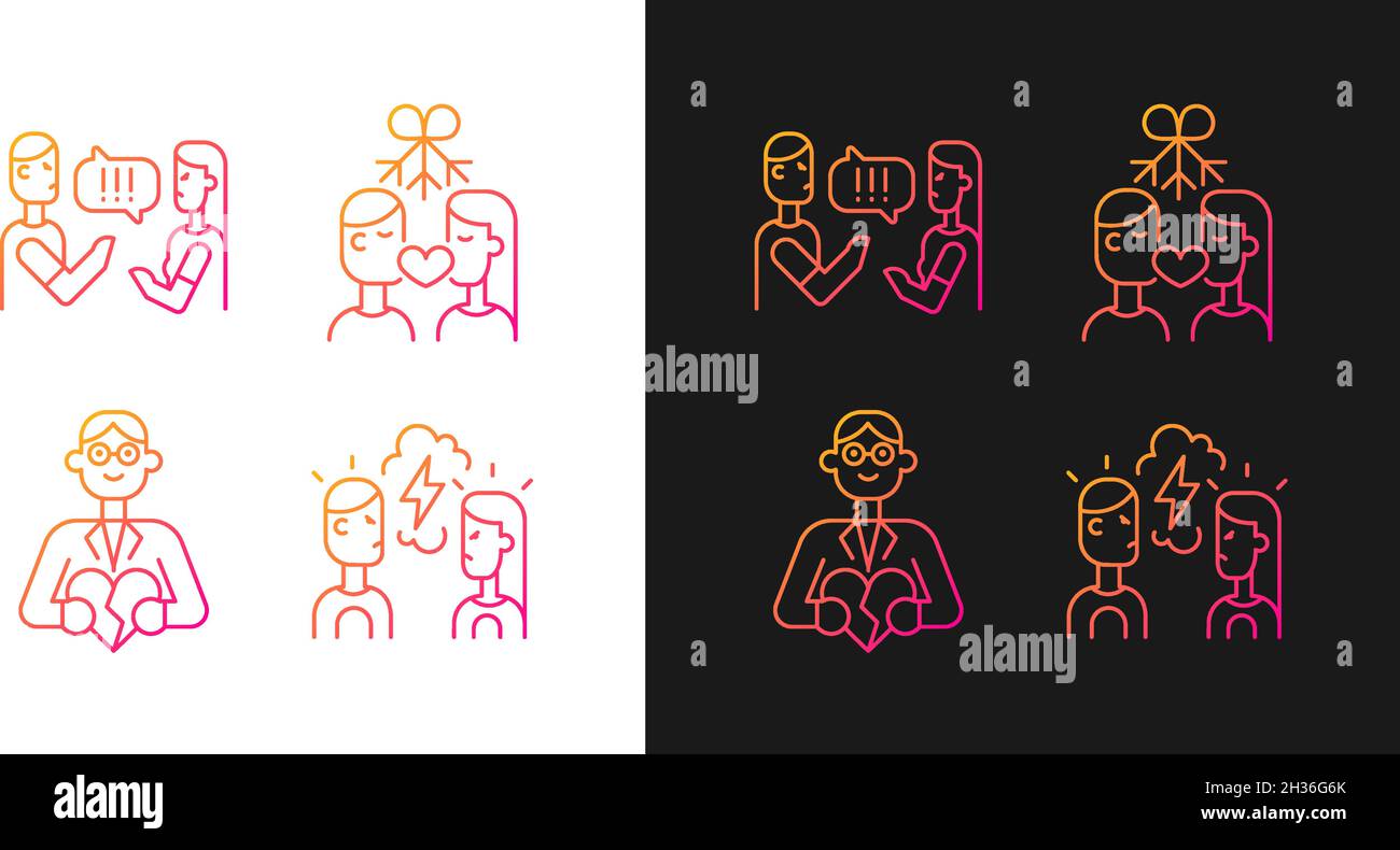 Fighting in relationship gradient icons set for dark and light mode Stock Vector