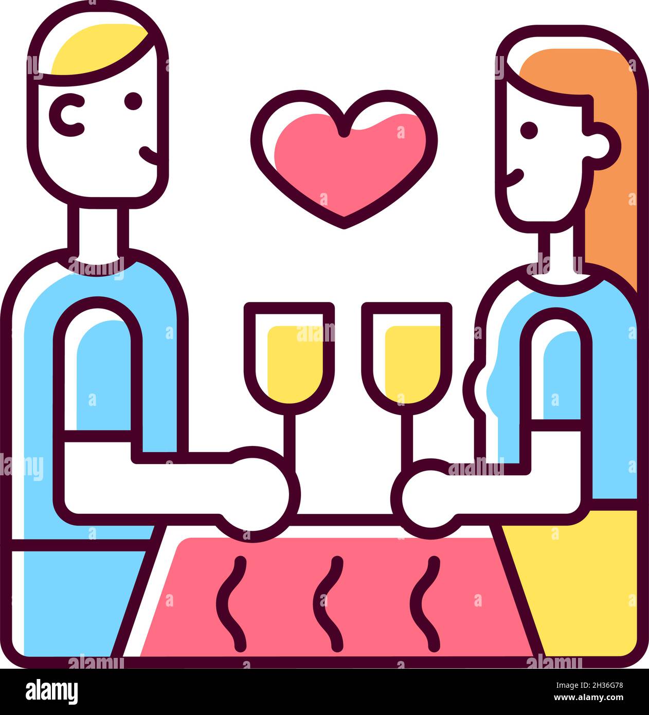 Dinner at restaurant RGB color icon Stock Vector