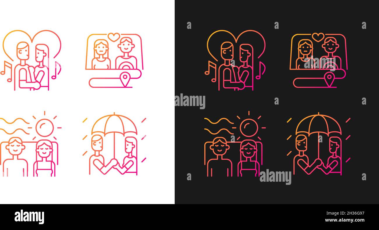 Couple quality time gradient icons set for dark and light mode Stock Vector