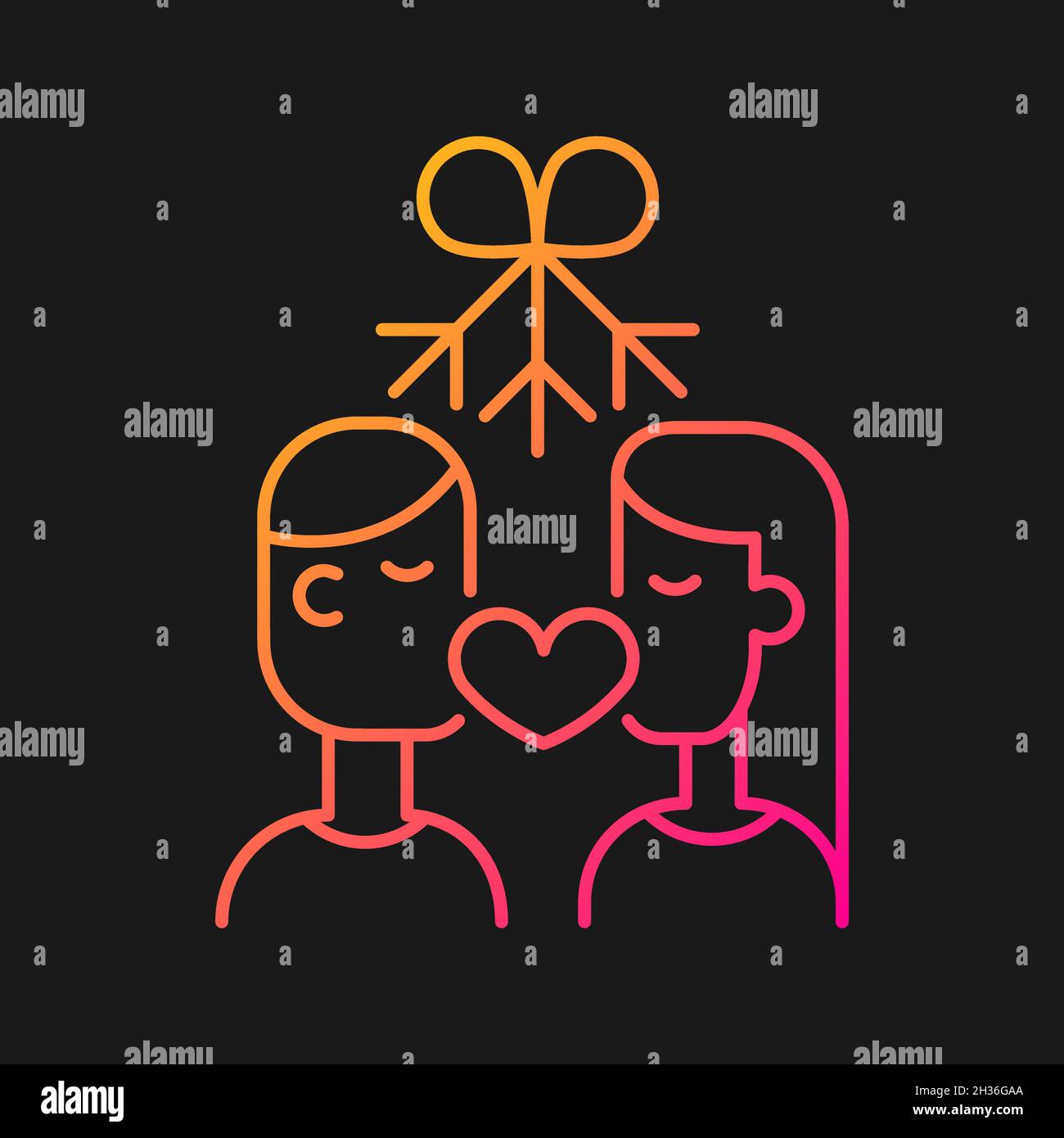 Couple kissing under mistletoe gradient vector icon for dark theme Stock Vector