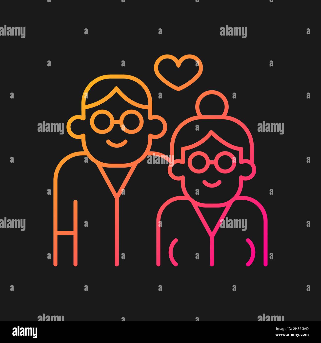 Elderly couple in love gradient vector icon for dark theme Stock Vector