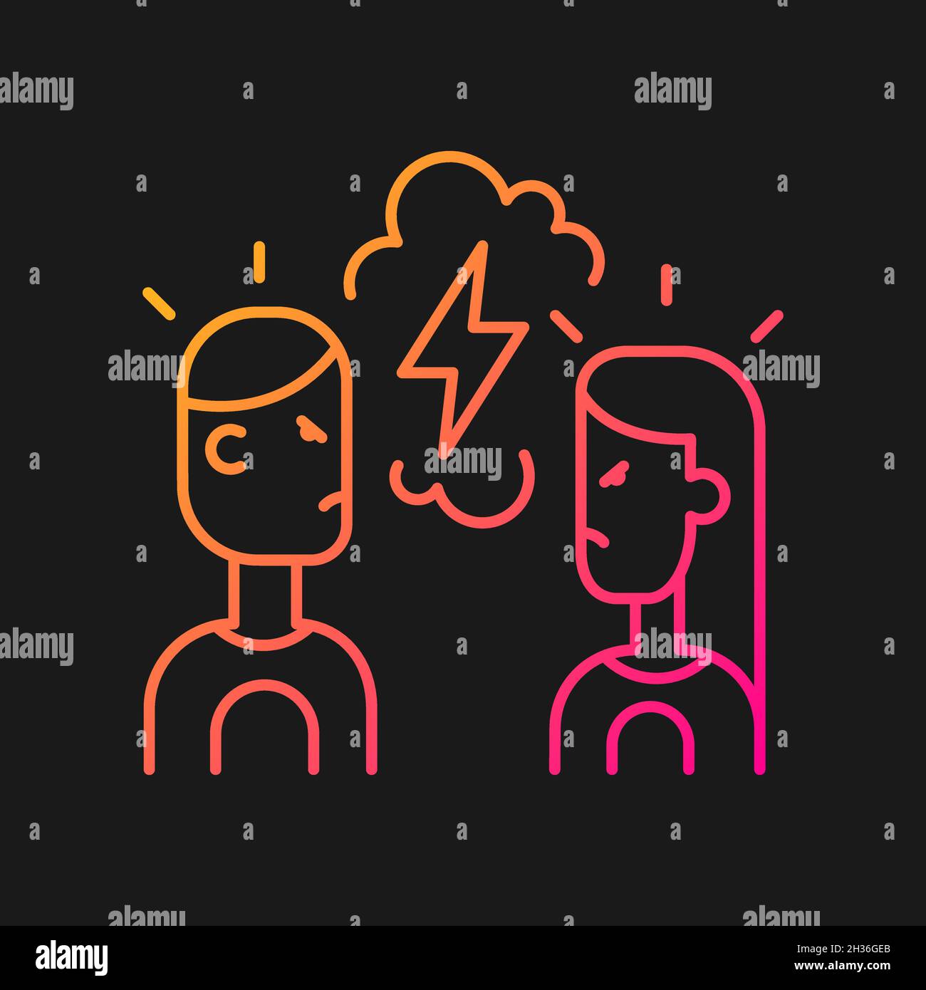 Quarreling couple gradient vector icon for dark theme Stock Vector