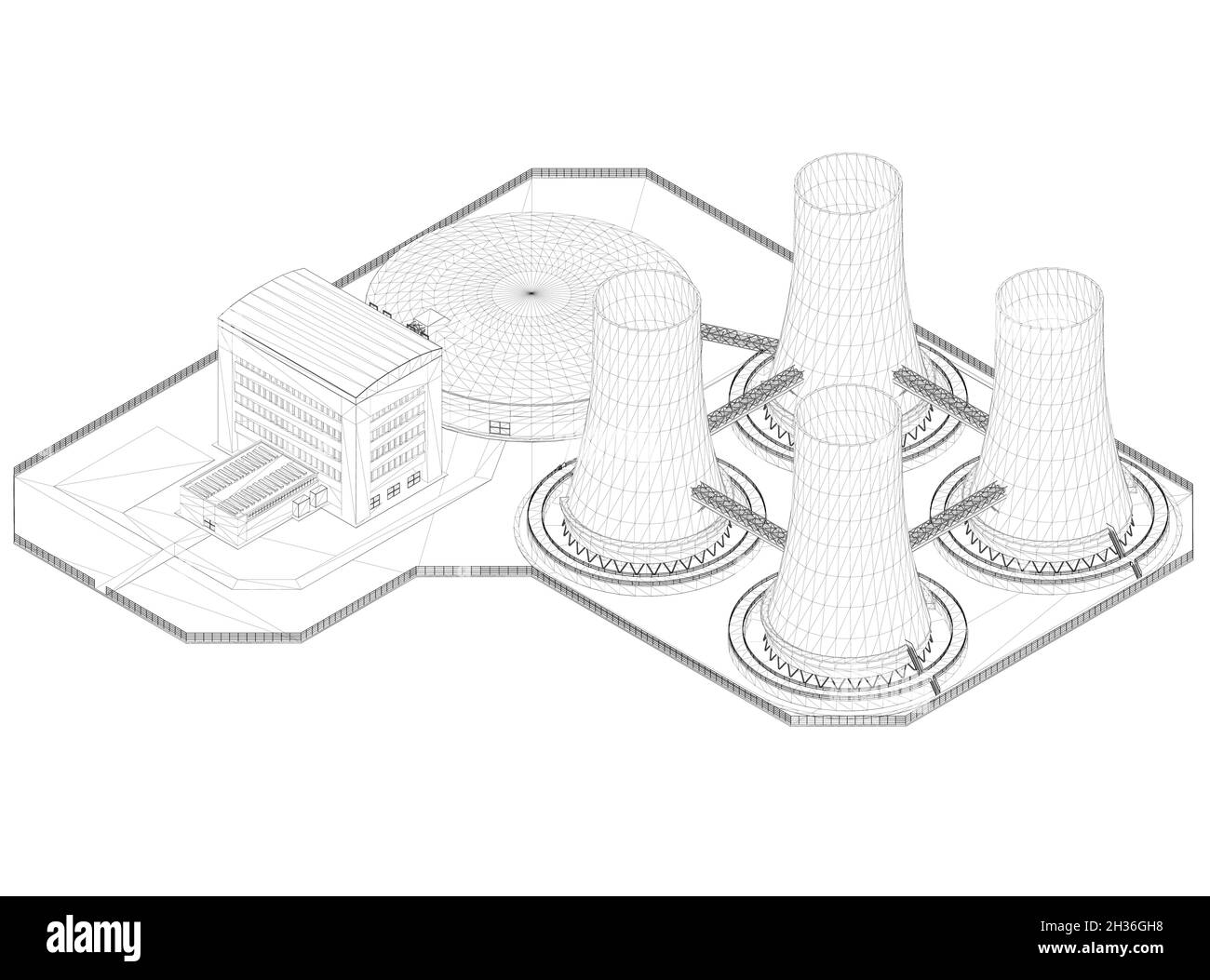 Power station wireframe from black lines isolated on white background