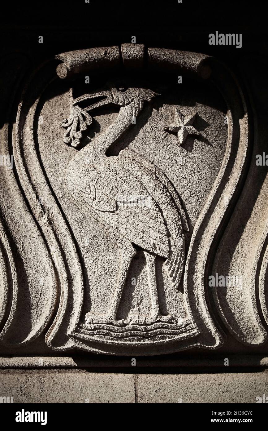 Liver Bird carving on the Grade II* listed Martins Bank building, Water Street, Liverpool. Stock Photo
