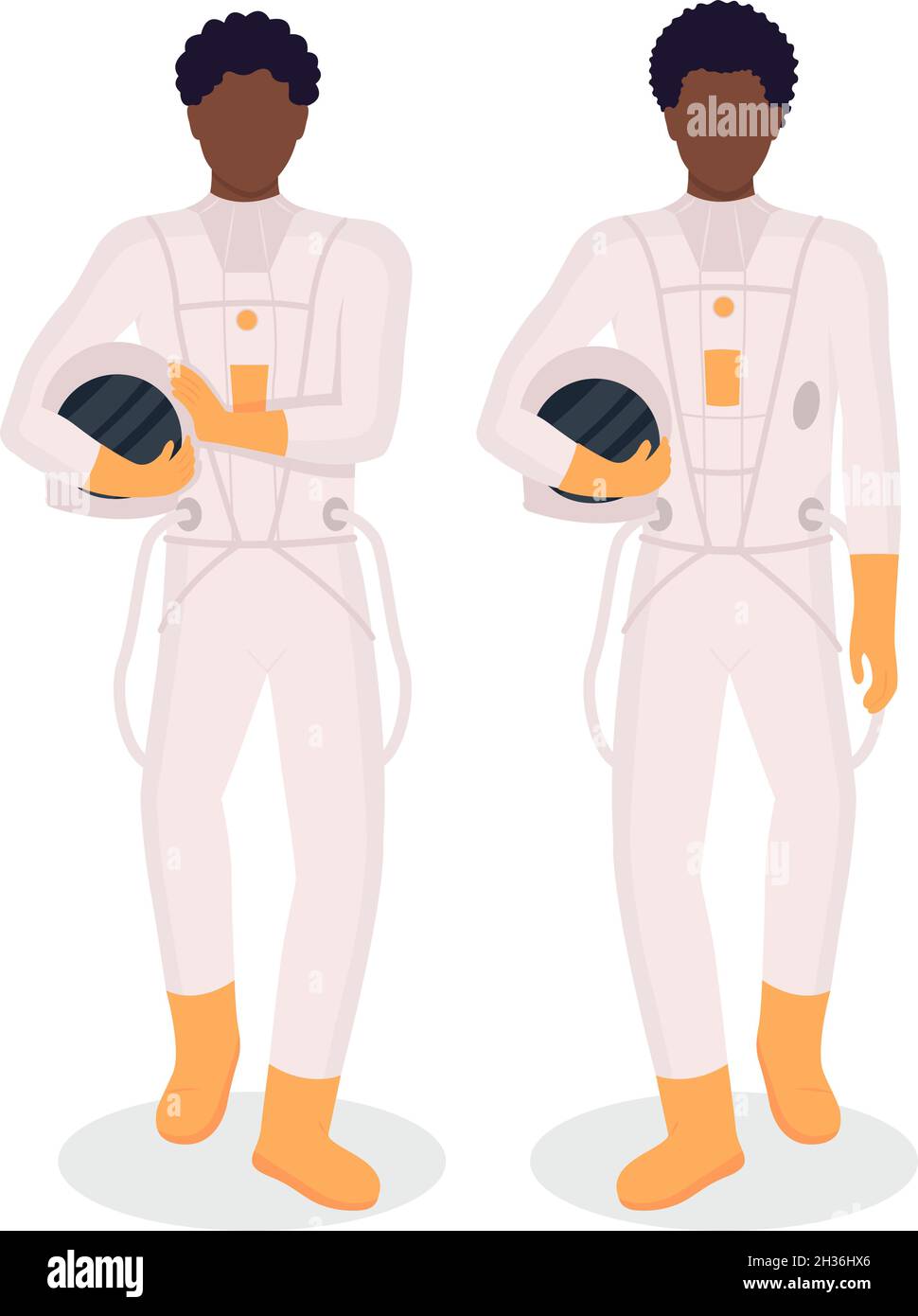 Astronauts semi flat color vector character set Stock Vector