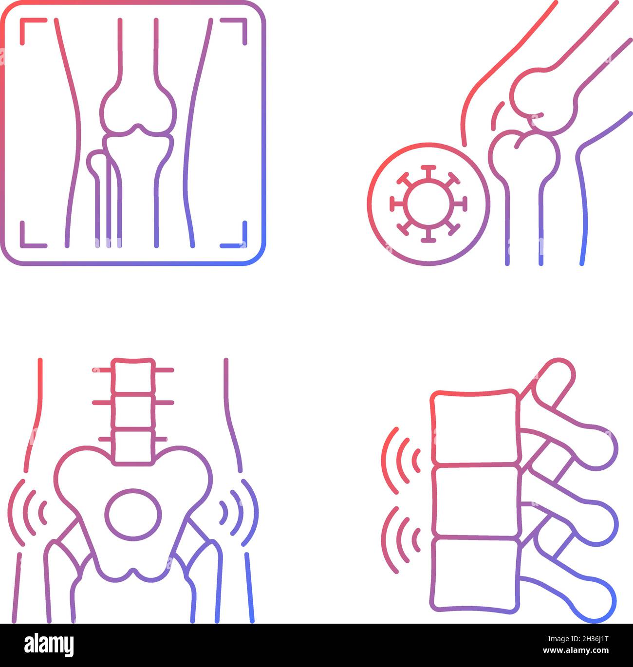 Extreme aching in bones gradient linear vector icons set Stock Vector