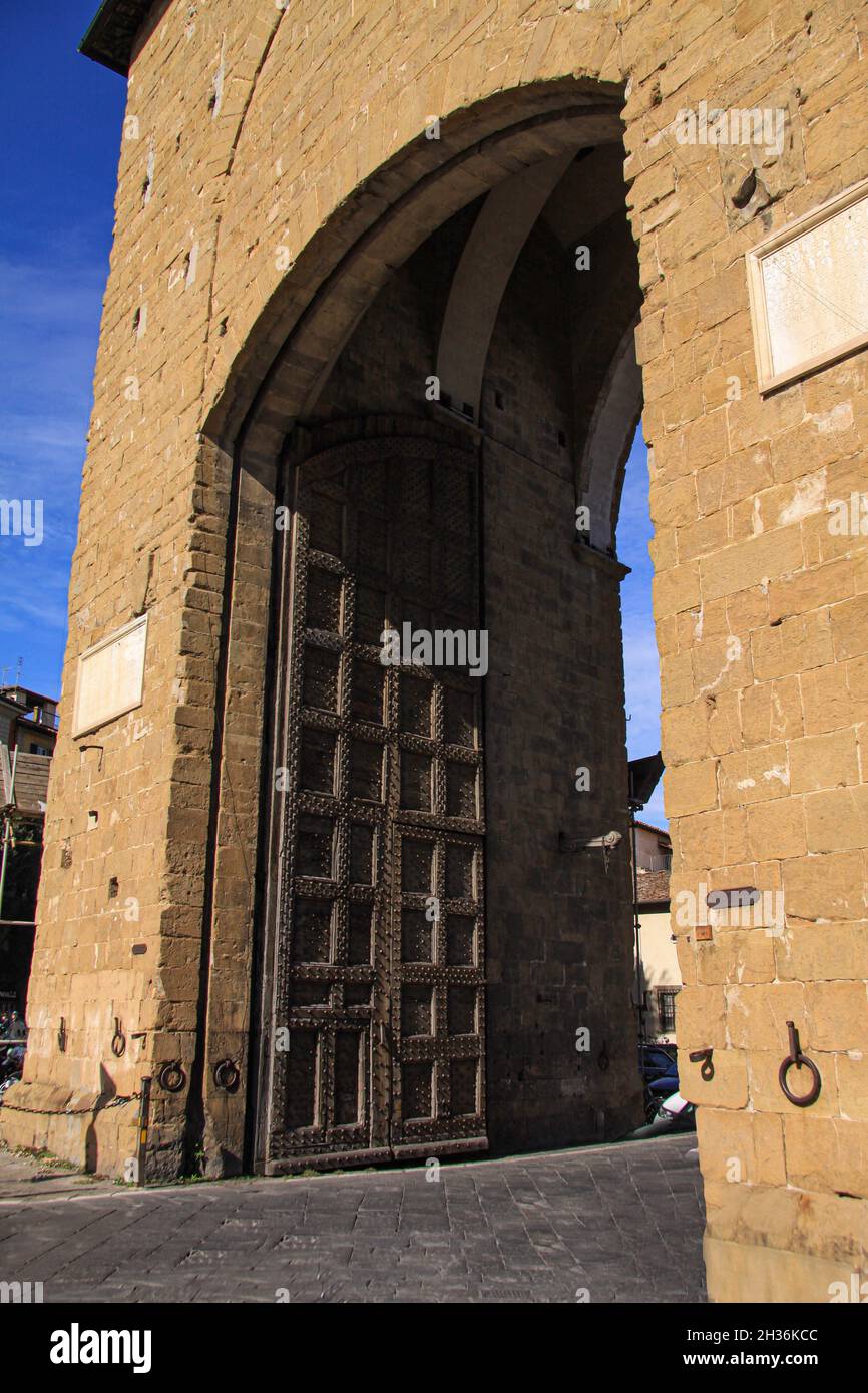 Close up of the impressive Porta Romana - Roman Gate - in Florence