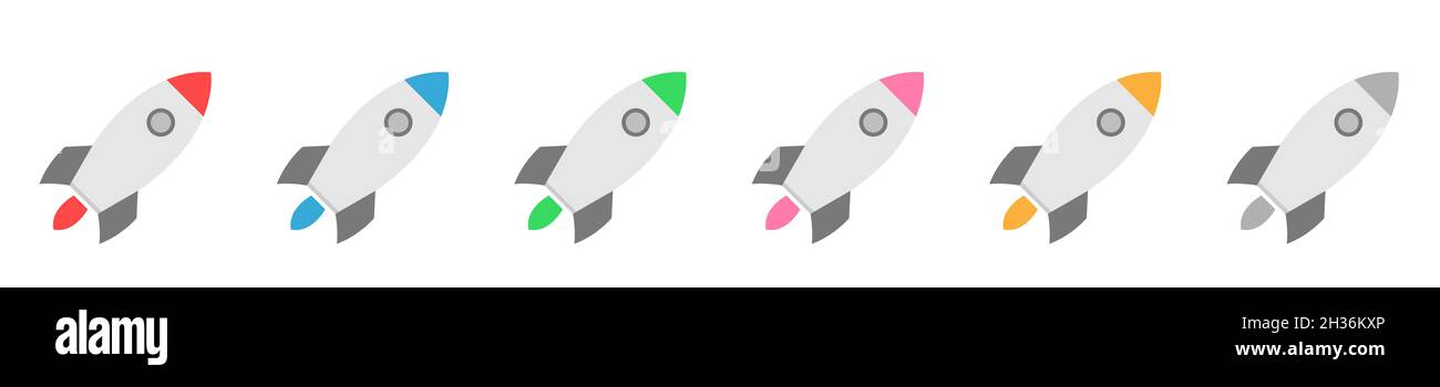 Colored rocket vector icon set Multicolored Rocket spacecraft, ship and