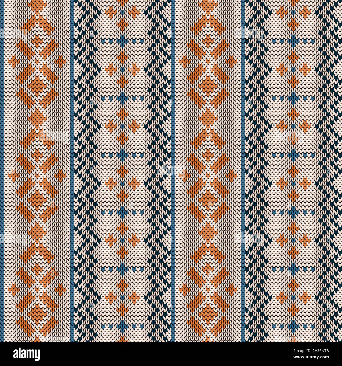 Seamless knitted vector pattern as a fabric texture in blue, orange and ...