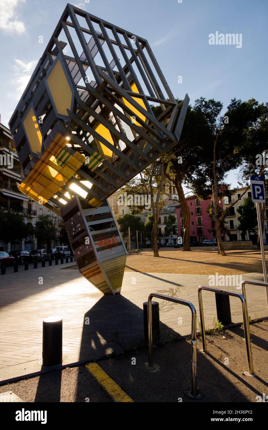Upside down church outdoor sculpture balance by Dennis Oppenheim Palma de Mallorca Spain Stock Photo