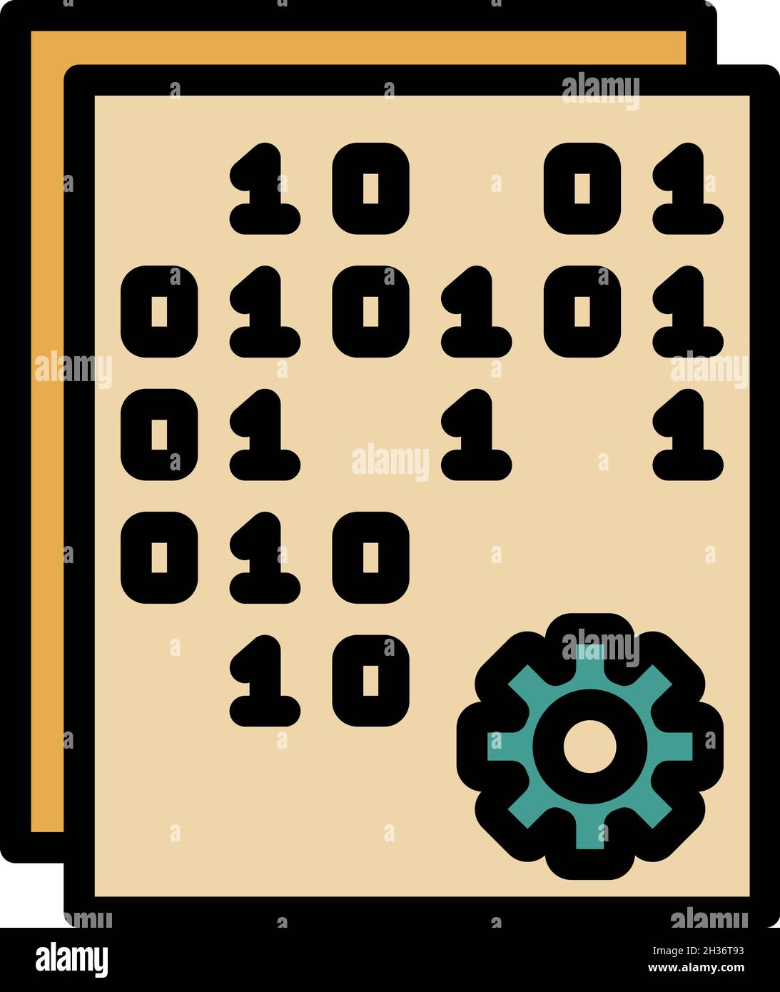 Binary code and gear icon. Outline binary code and gear vector icon color flat isolated Stock Vector