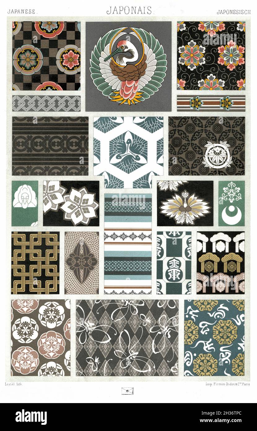 Japan - Ornamentation According to the Popular Arts – Symbolism. - By The Ornament 1880. Stock Photo