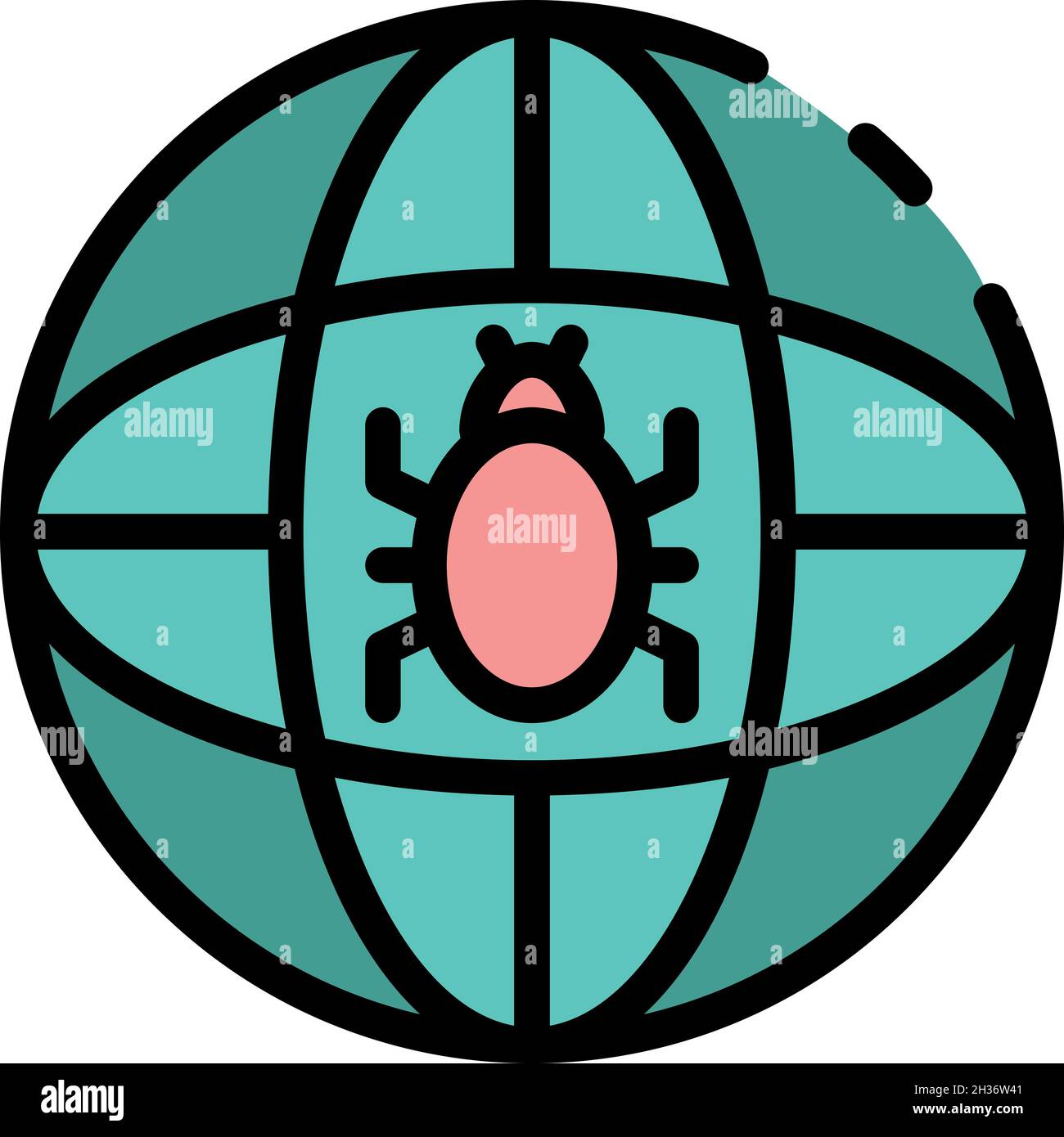 Global bug icon. Outline global bug vector icon color flat isolated Stock Vector
