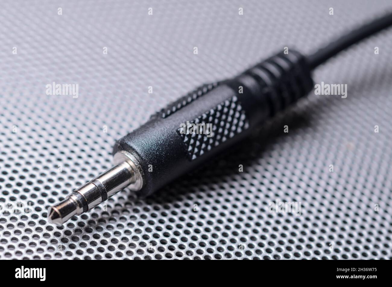 Closeup of 3.5mm stereo headphone jack connector for analog audio